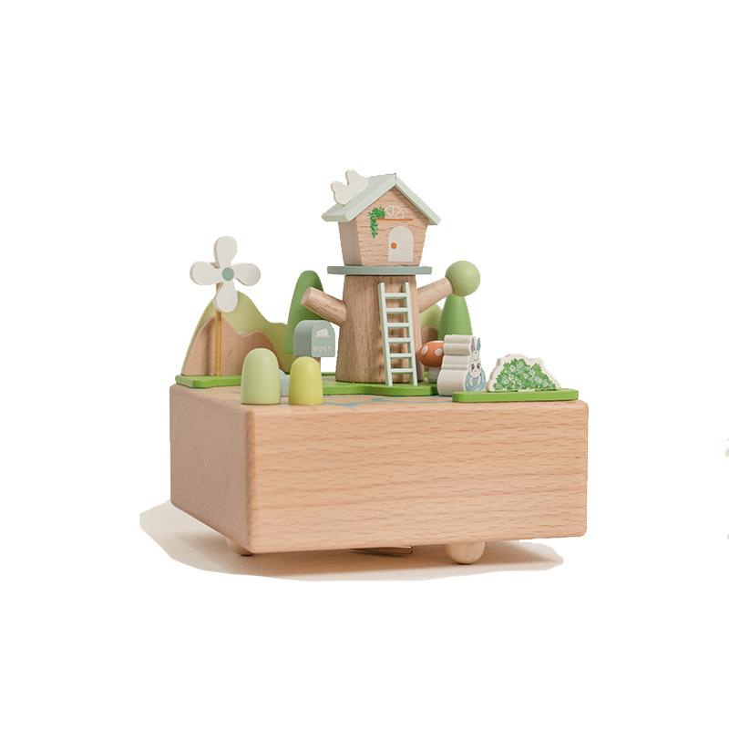 Ohye Children's Educational Rotating Wooden Handicraft Music Box Toy with Theme Scene Musical Instruments Unisex 6-Piece