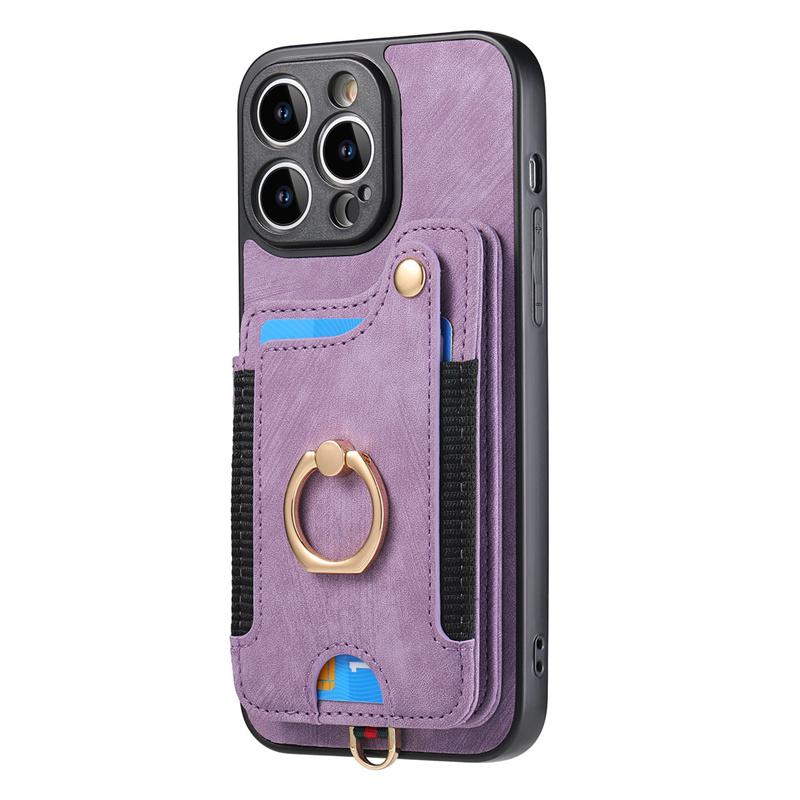 Luxury Retro PU Leather Phone Case With Magnetic Wallet Card Slot Ring Holder Phone Cover for iPhone 15 14 13 Pro Max