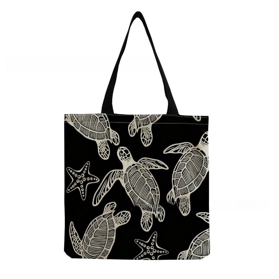 

Women Vintage Linen Tote Bag - Large Capacity Sea Turtle Print Shoulder Handbag for Casual & Grocery Shopping KTB 1