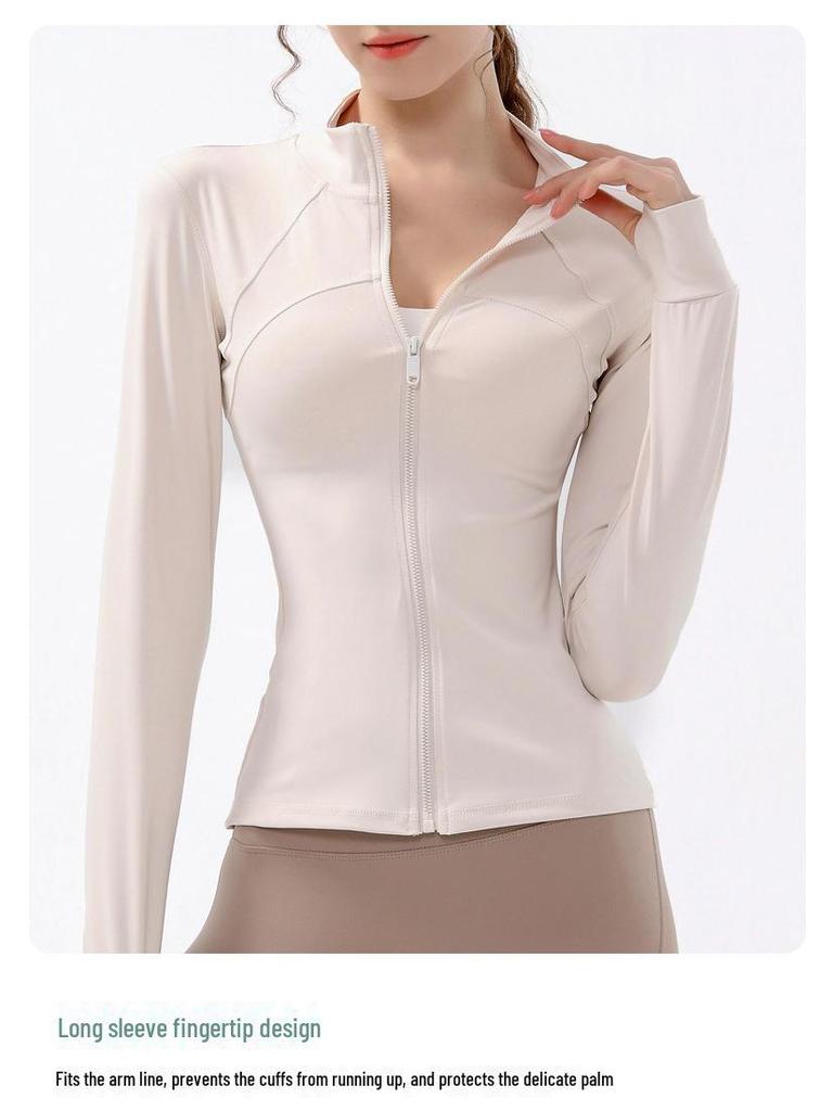 High-Collar Quick-Dry Slim Fit Yoga Jacket with Non-Slip Zipper for Women