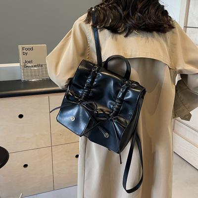 Solid Bow Tie Style Solid Quality Luxury Sense Compact Backpack for Women Designer Casual New Style