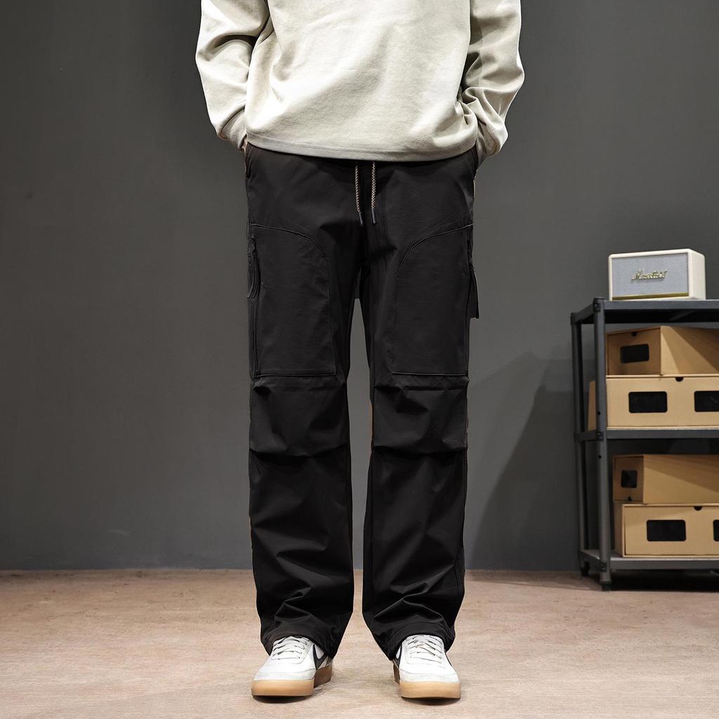 Men's American Retro Outdoor Mountain Pocket Zipper Wide-Leg Sweatpants