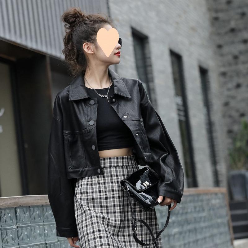 Women's Retro Loose-Fit Leather Motorcycle Jacket - Short Style 2025 for Spring & Autumn, Korean Version