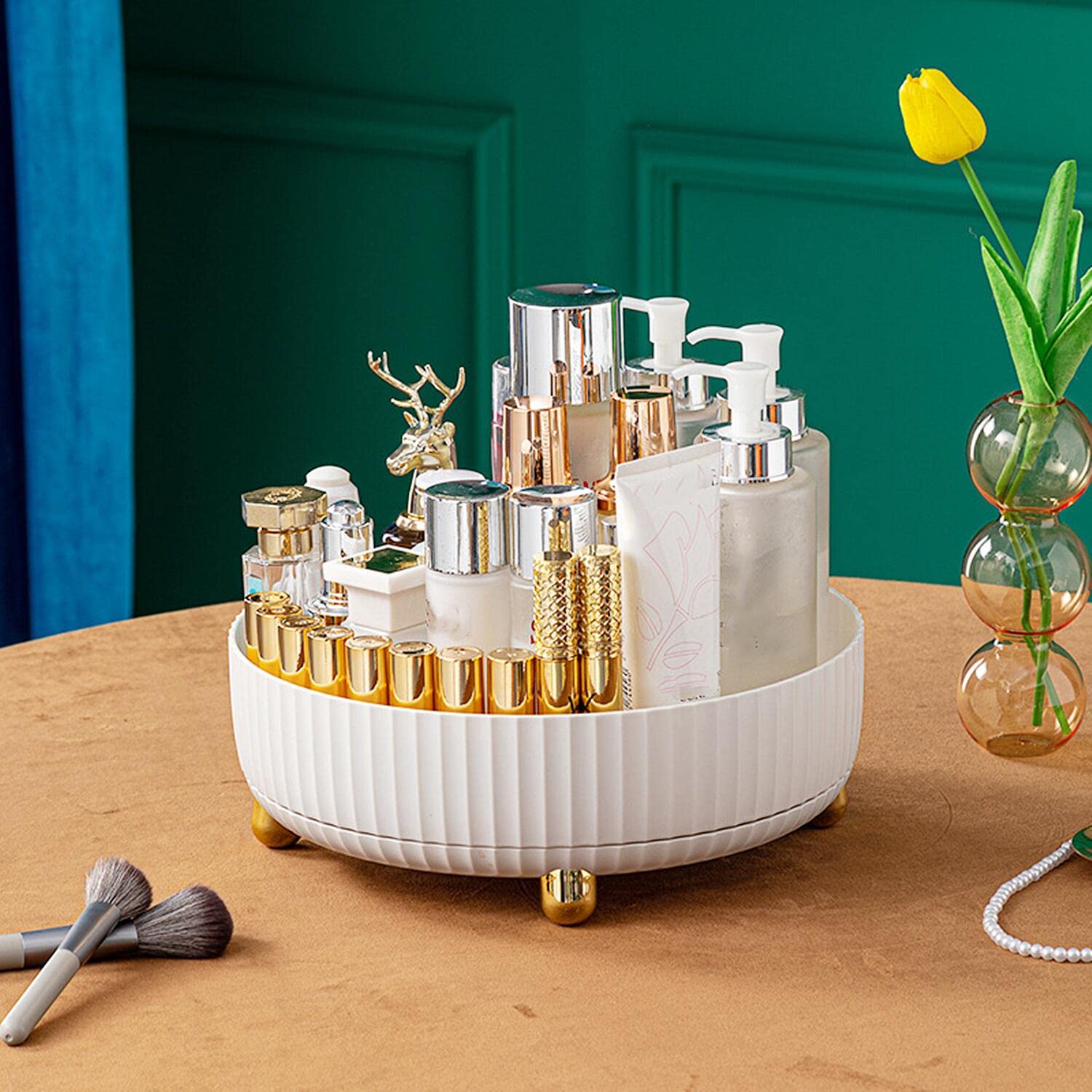 

Новая вращающаяся полка для хранения, вращающаяся на 360° полка для специй, органайзер для макияжа, вращающаяся полка для специй, органайзер для шкафа, необходимые кухонные принадлежности Small белый