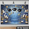 2D flat banner, 1 piece A 2D flat banner featuring a graduation celebration theme, with a blue starry sky background.