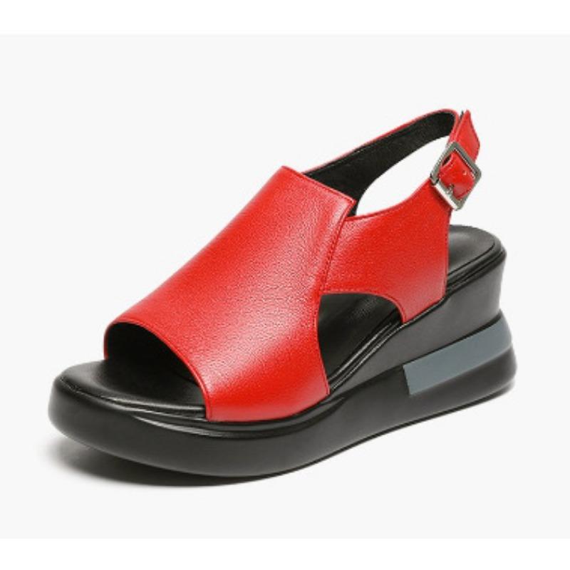 

Полиуретановые сандалии на танкетке женские новые летние на высоком каблуке с открытым носком женская обувь большого размера 4142 платформа женская обувь 42 красный