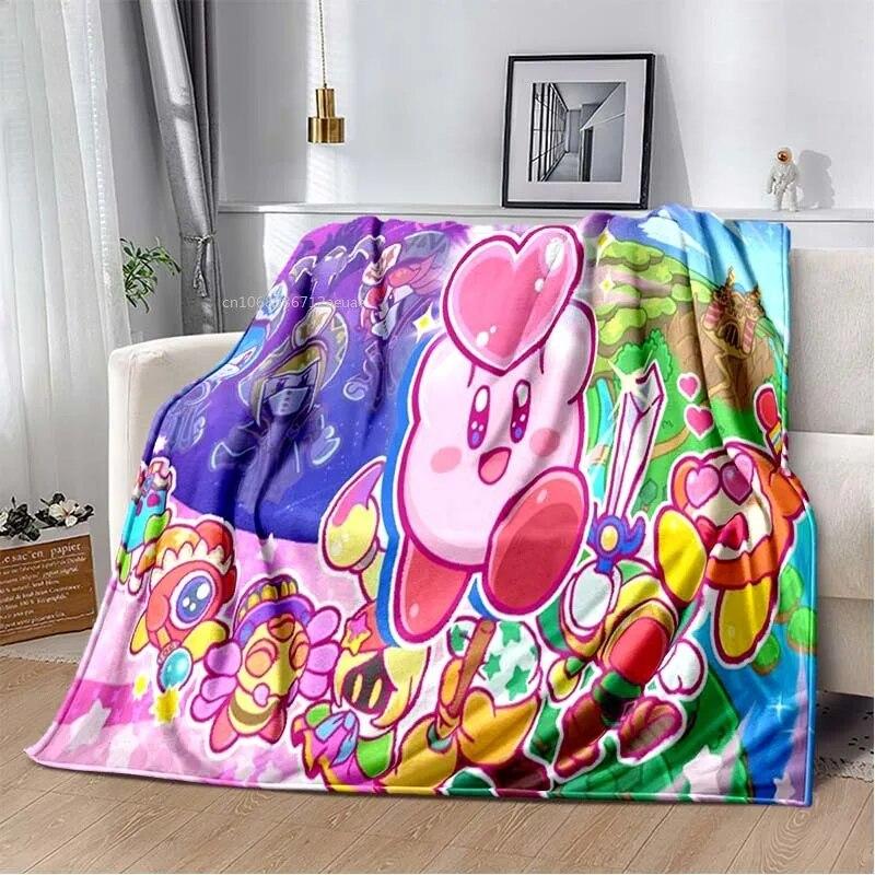 Kawaii Kirbys Pătură de flanel Cadou pentru copii, fete, roz, artă de desene animate, ușoare, calde, cadou de zi de naștere