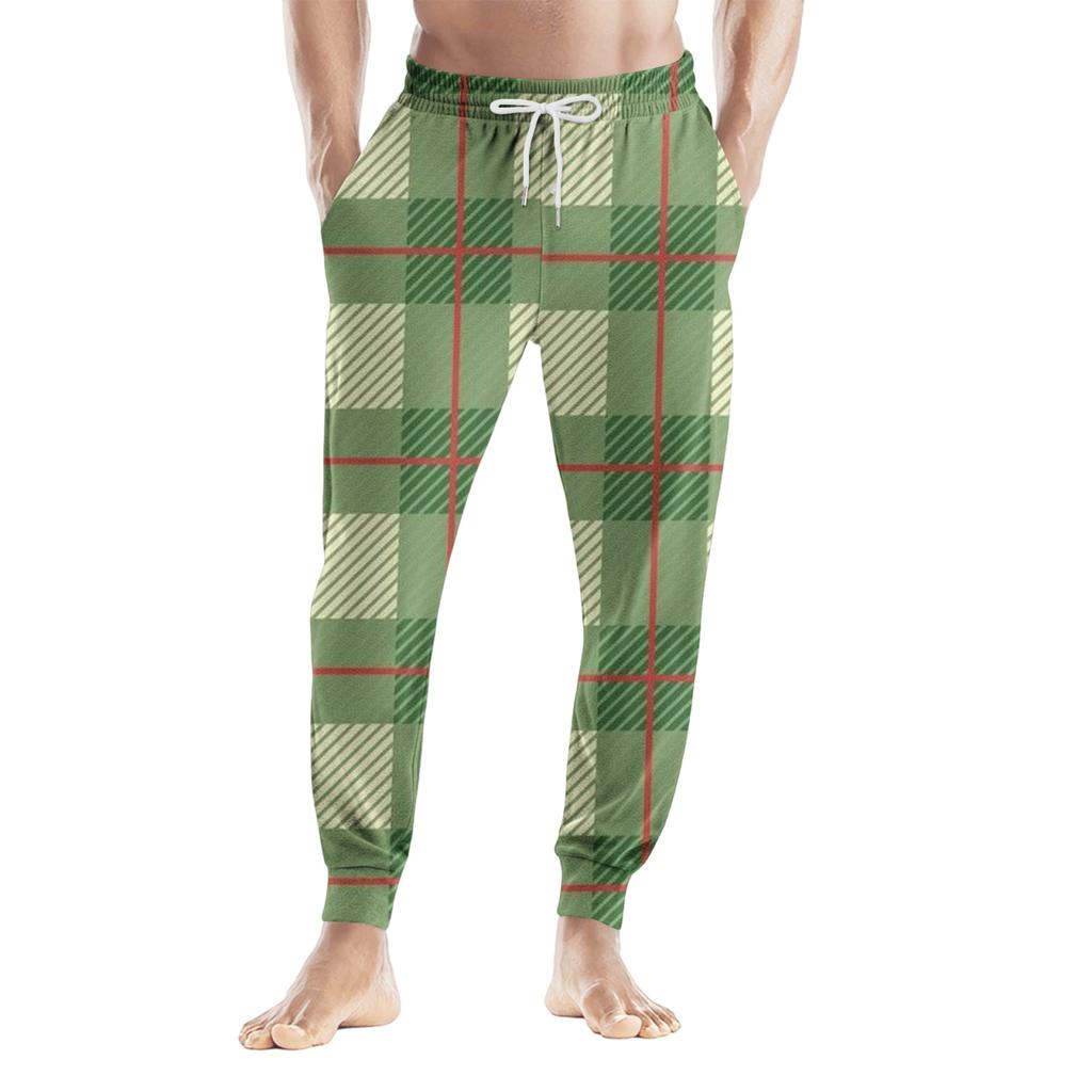 Men's Drawstring Pocket Casual Pants, Checkered Striped Printed Pocket Casual Pants, Home Sleeping Pants