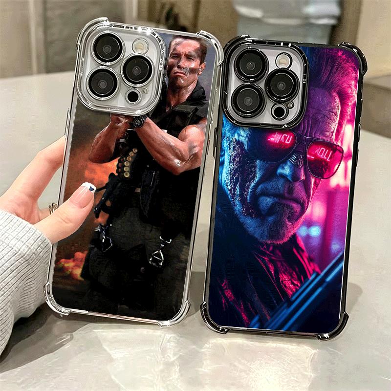 Terminator Arnold Schwarzenegger Plating Phone Case For Iphone 16 17 Pro Max Air 16E 14 15 Plus 12 13 Mini Anti-Fall Airabag Cov