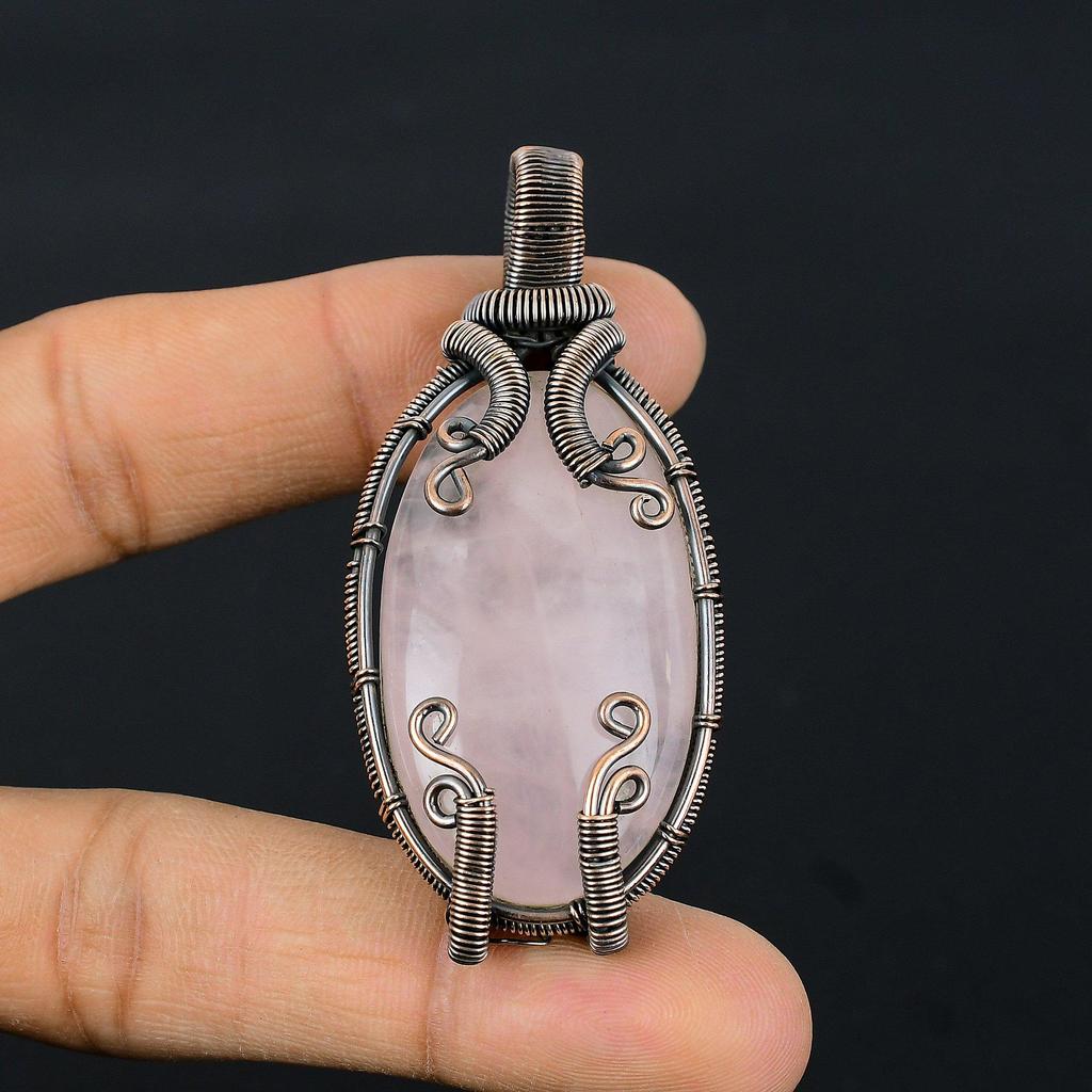 Rose Quartz Jewelry, 999 Copper Wire Wrapped Pendant Handmade Gemstone Jewelry, Gifts For Wife Brand New Pendant