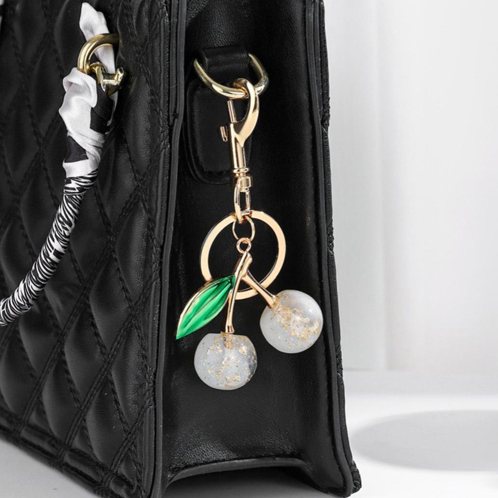 Sparkling 3D Cherry Charm Keychain Accessory Fashionable Fruit Shape Key Rings Portable Bag Decoration for Women