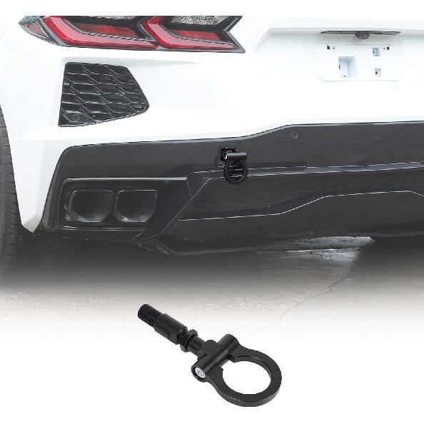 

Задний бампер Буксировочный крюк Совместим с Chevrolet Corvette C8 2020-2026, Задний буксировочный крюк гоночного стиля с кольцом O, Аксессуары для фаркопа с внешним буксировочным крюком чёрный