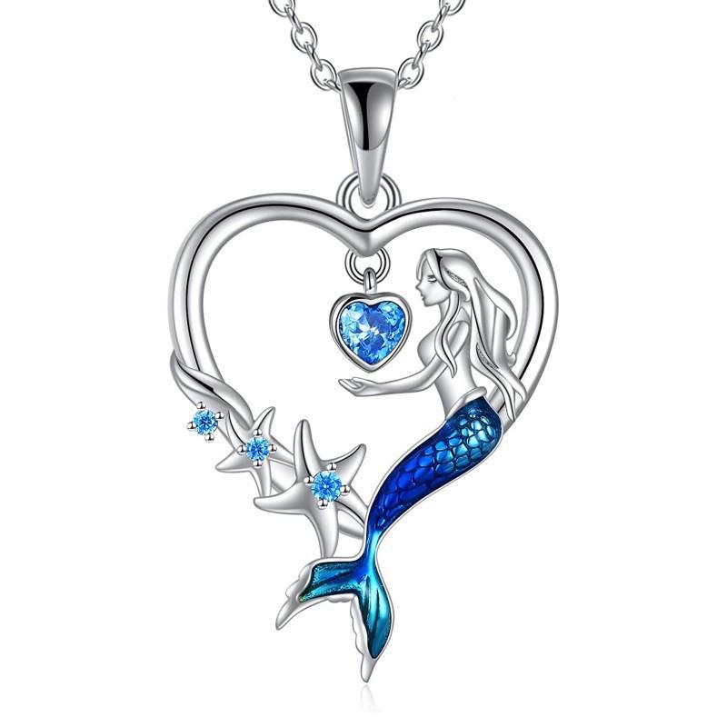 Exquisite Blue Mermaid Pendant Starfish Necklace for Women - Versatile and Fashionable Design
