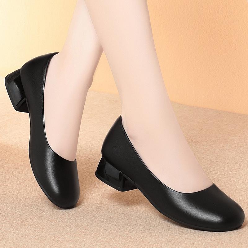 Soft Sole Thick Heel Not Tired Feet Work Shoes Black Single Shoes Formal Work Commuter Women's Leather Shoes Women's Shoes