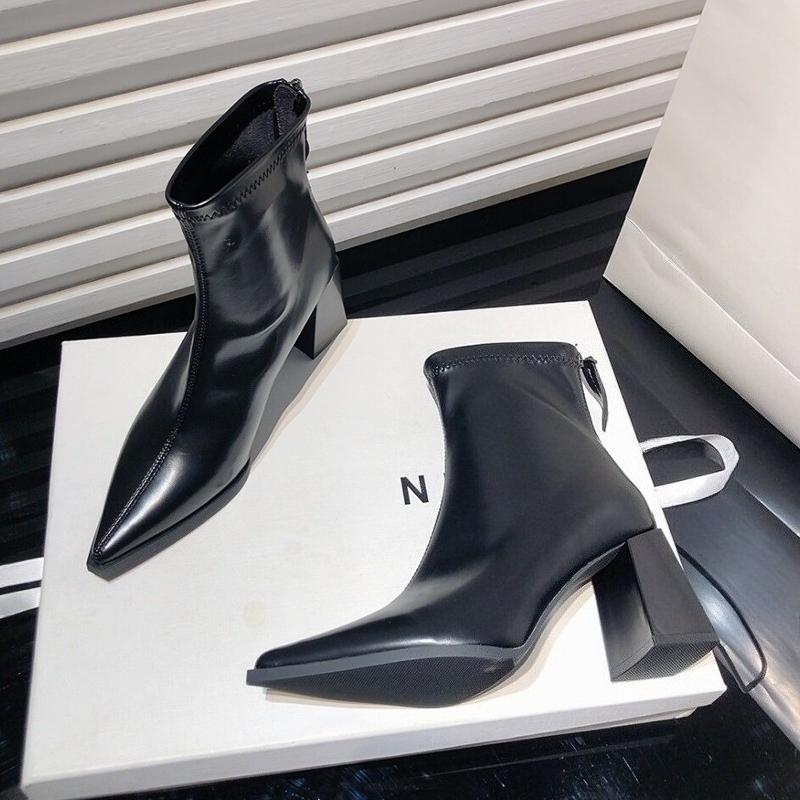 Mode Herbst Winter Damen Stiefeletten Elegant Dicke Absätze Spitzschuhe Modern Kurz Botas Para Mujer