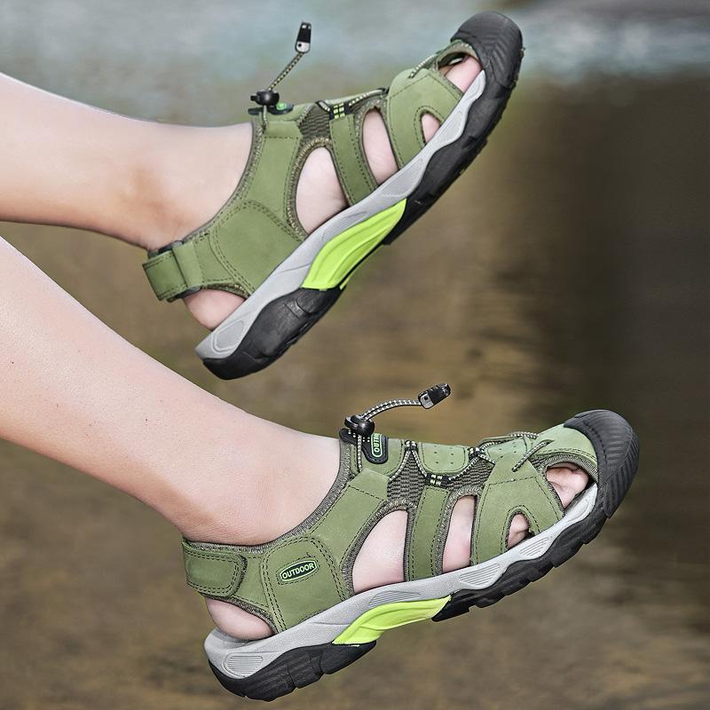 Pánské kožené outdoorové sandály velkých velikostí léto ležérní pánské prázdninové plážové boty móda venkovní protiskluzové sandály
