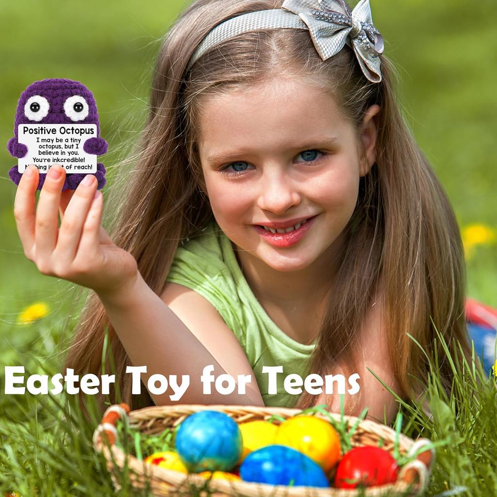 Positive Crochet Octopus Emotional Cheer Up Support Doll Desk Ornament Funny Handmade Wool Knitted Octopus Doll Home Room Decor