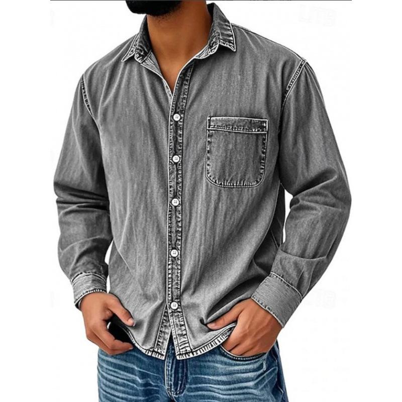 Nuova Camicia di Jeans da Uomo con Collo a Lapel Primavera Workwear Americano Retro Top Versatile