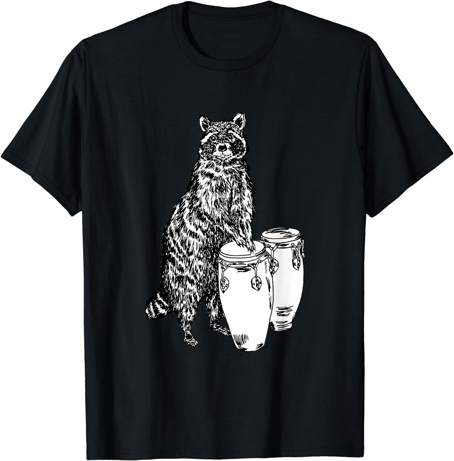 NEW LIMITED Raccoon Playing Conga Drums Fun Tee T-Shirt XXL