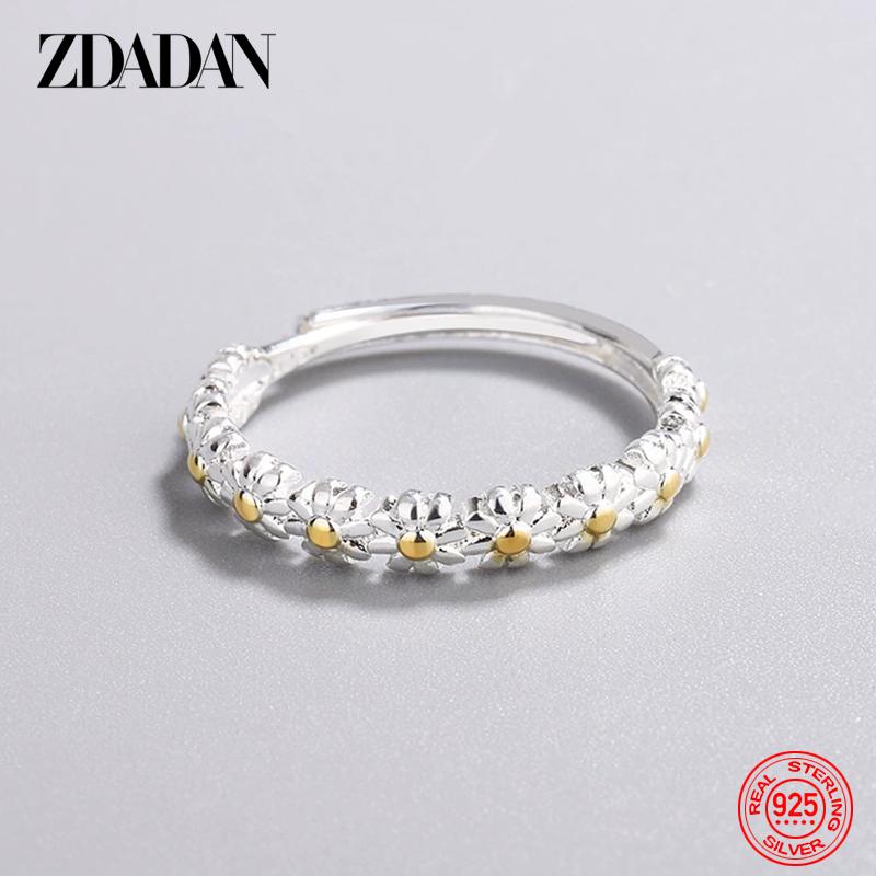 

925 Sterling Silver Daisy Adjustable Ring for Women Girls Fashion Jewelry resizable
