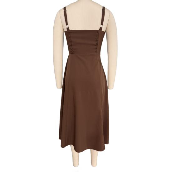 Women Sleeveless Dress Spaghetti Strap Square Neck Midi Dress Lace-Up Swing Long Dress Flowy A-Line