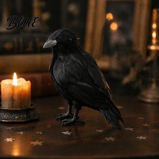 Festival Atmosphere Props Realistic Black Crow Halloween Decor Lifelike Feathered Raven Figurine Prop Scary Outdoor Yard Decor for Haunted
