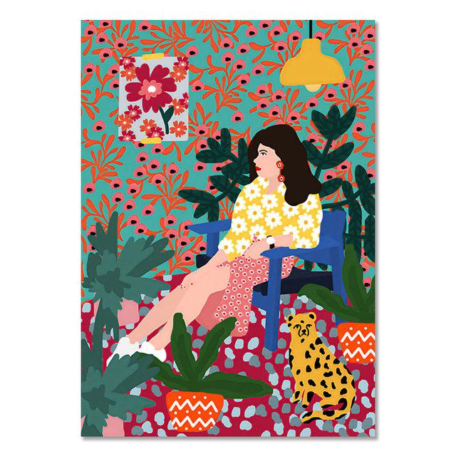 Tropical Colorful Girl Car Flower Koala Leopard Wall Art Malba na plátně Plakáty a obrazy Nástěnné obrazy pro dekoraci obývacího pokoje Bez rámu