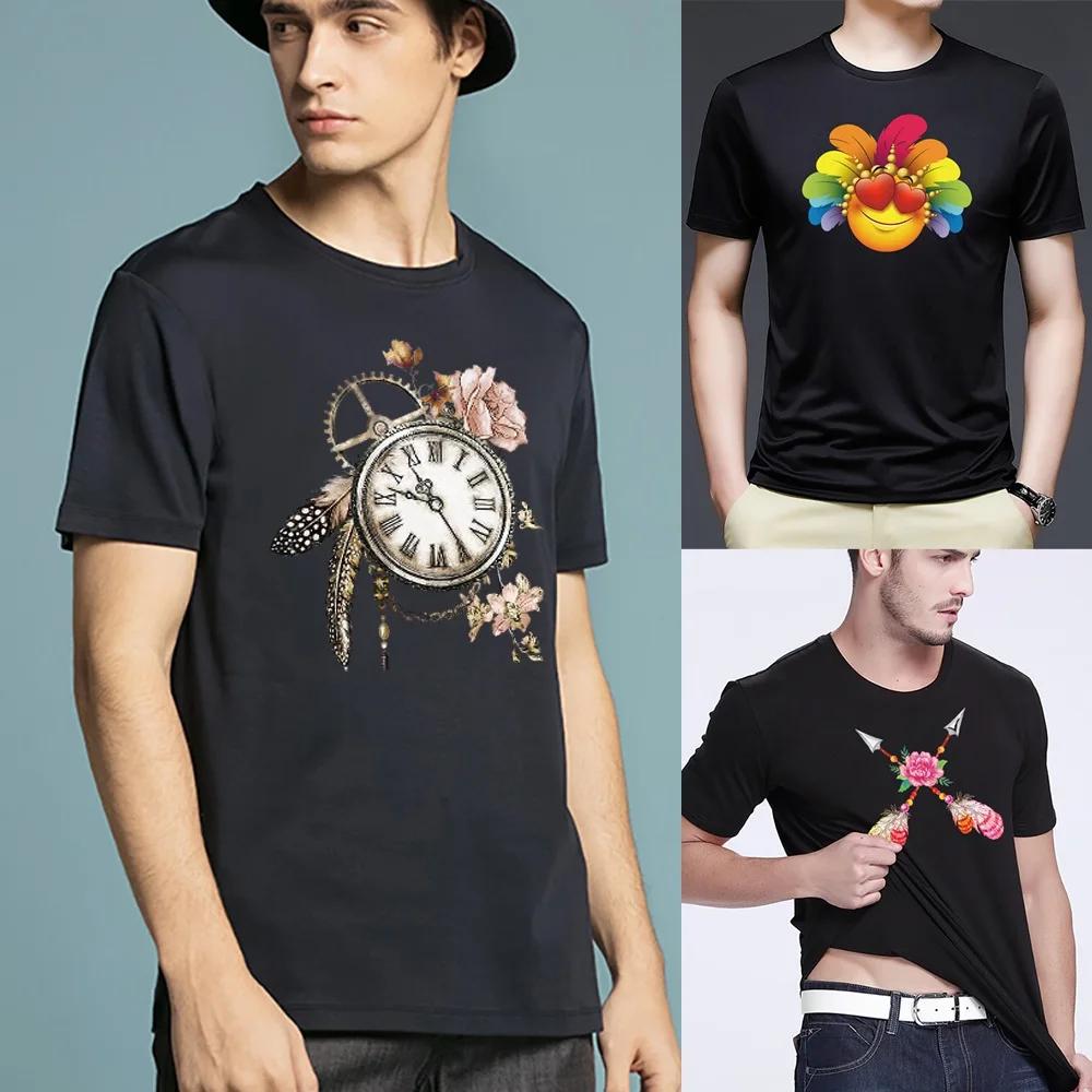 Summer Men T Shirt 2022 Fashion T-Shirts Hip Hop Short Sleeve Casual Feather Print Streetwear Top Round Neck Clothes Pullover