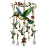 Stained Glass Hummingbird Wind Chime with Hanging Crystals and Floral Accents for Indoor Outdoor Home Garden Decor