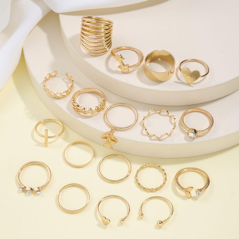IF ME 18Pcs/set Personalized Heart Star Ring Set Crystal Multilayer Wave Gold Rings for Women Jewelry Accessories