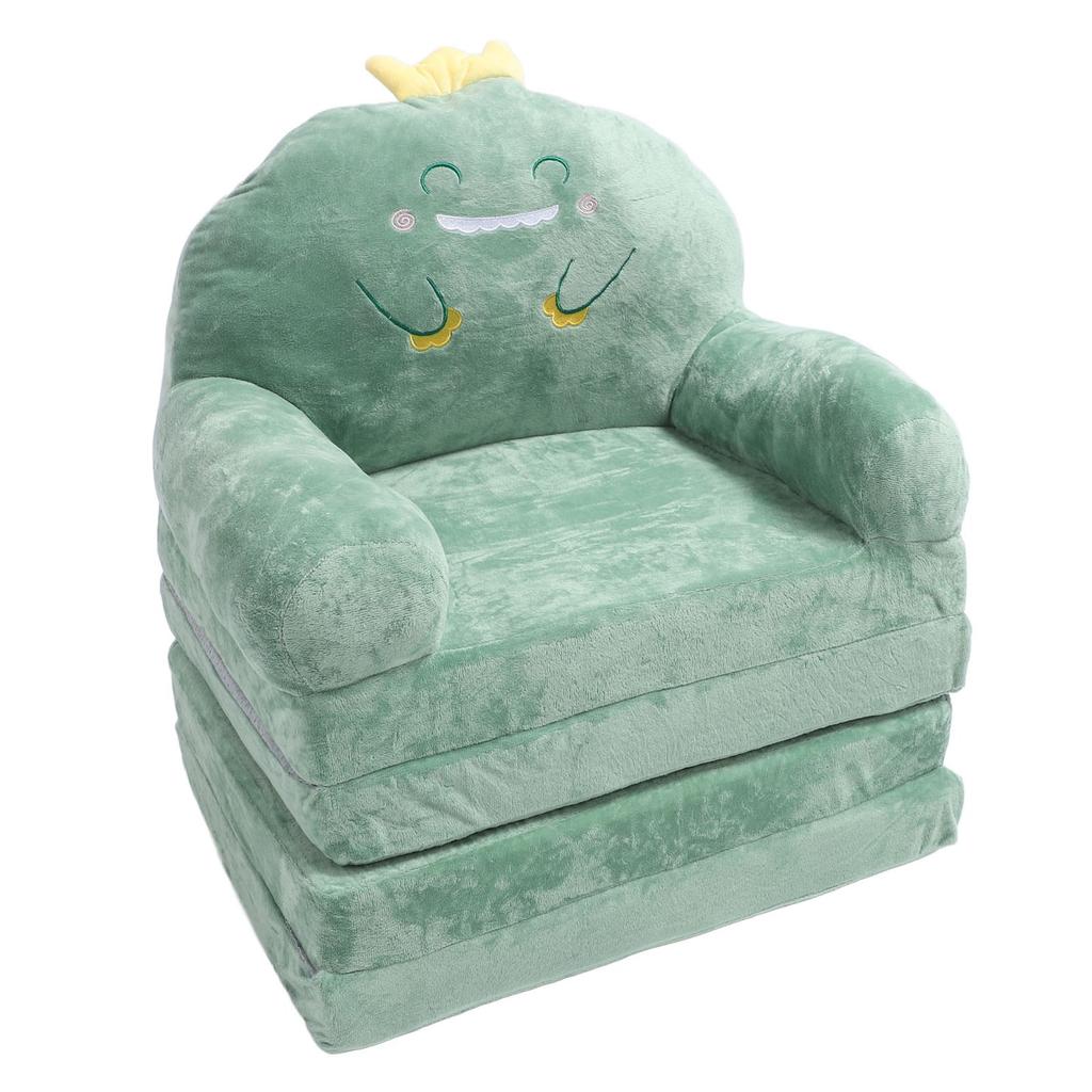 Sofa dla dzieci Kreskówkowy Zielony Dinozaur Składany Szeroki Uchwyt Miękki Oddychający Krzesełko dla Malucha do Czytania Relaksu Spania