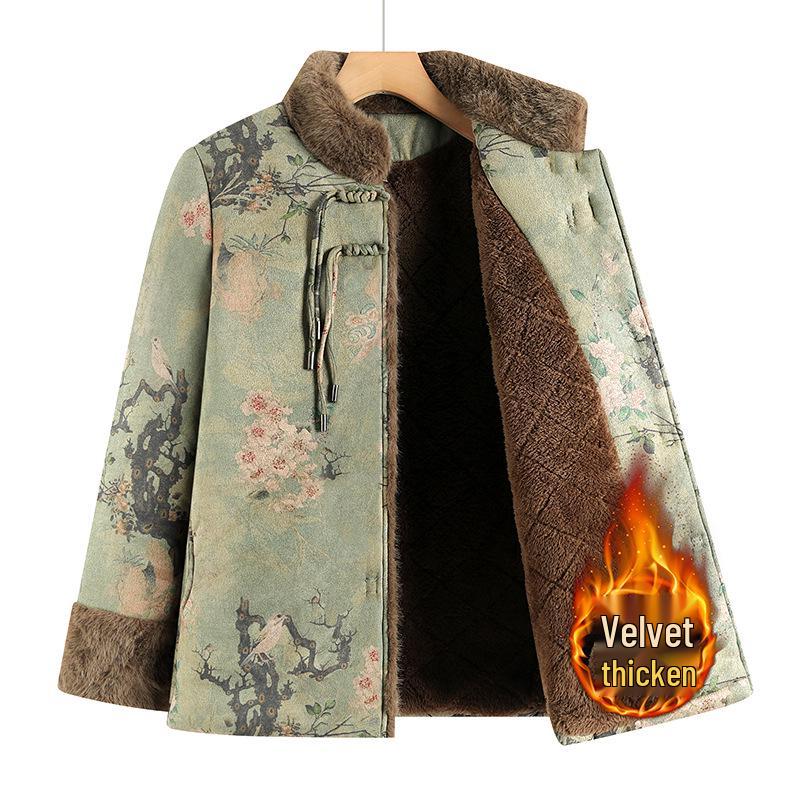 

Grandma s Winter Plus-Size Thick Velvet Jacket - New Chinese Style for Middle-Aged and Elderly Women 5XL (Recommended 150-165 jin) светло-зеленый