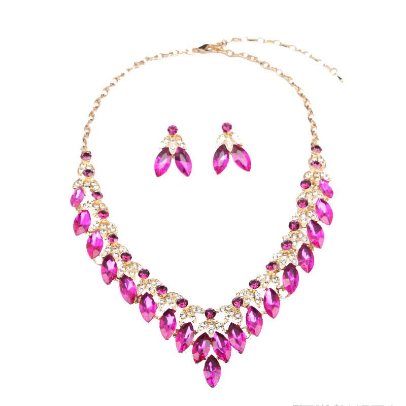 Shining Temperament Crystal Gemstone Necklace Earrings Set Dress Wedding Dinner Women'S Jewelry