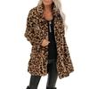 Women's Leopard Faux  Pocket Fuzzy Warm Winter Oversized Outwear Long Coat