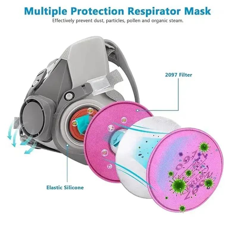6200 Dust Gas Respirator Half Face Dust Mask With 2097 Filter For Painting Spraying Organic Vapor Welding Grinding Work Safety
