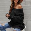 Europe and The United States Autumn and Winter Loose Knitted Plus Size Strapless Sweater One Neck Solid Color Women Pullover