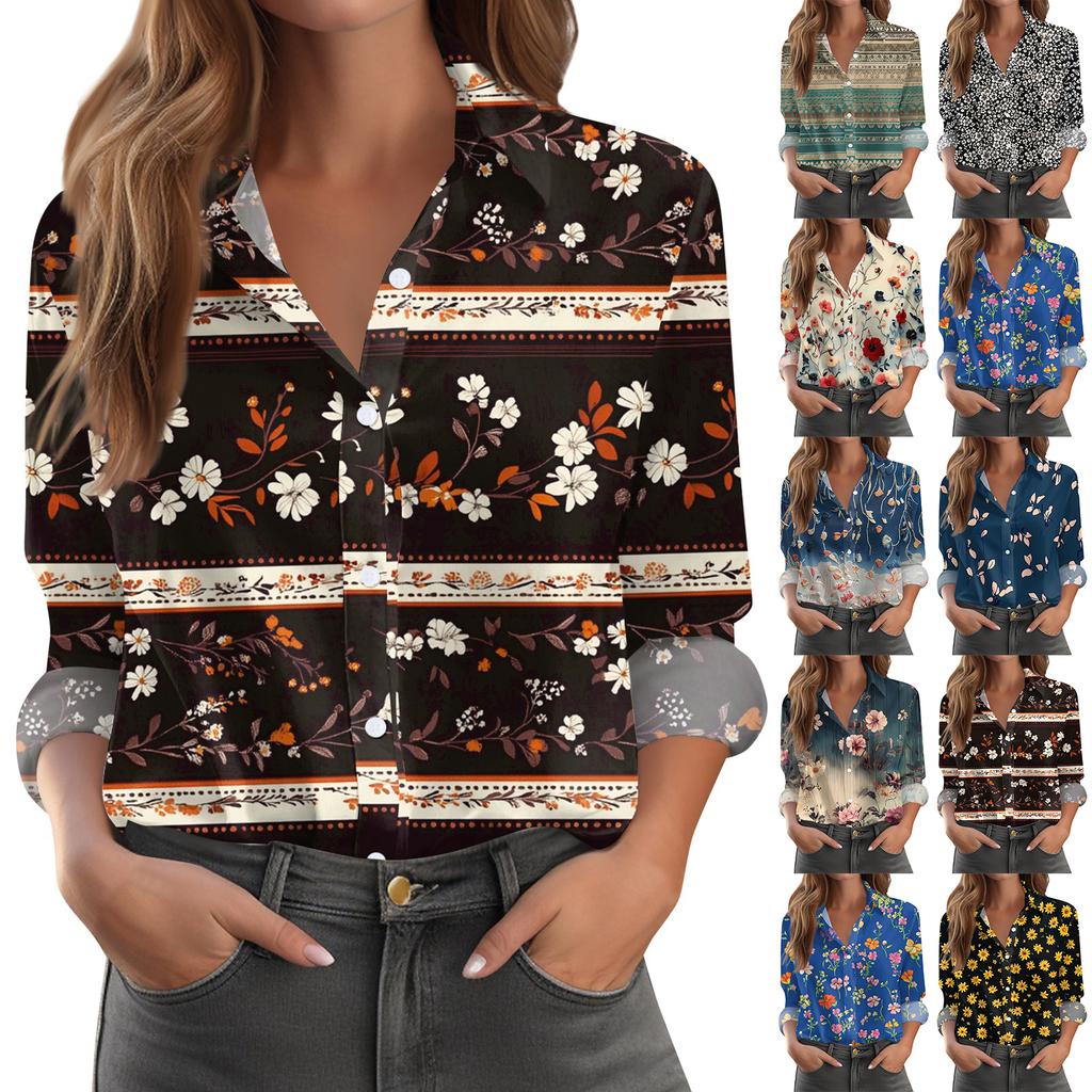 Skjorte for kvinner Bluse med knapp Langermet Uformell Basic skjortekrage Vanlig topp