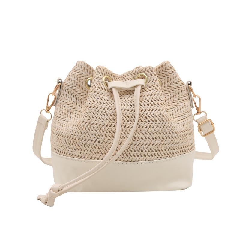 Summer popular beautiful niche shoulder bag retro high-end messenger bag splicing casual woven bucket tote bag