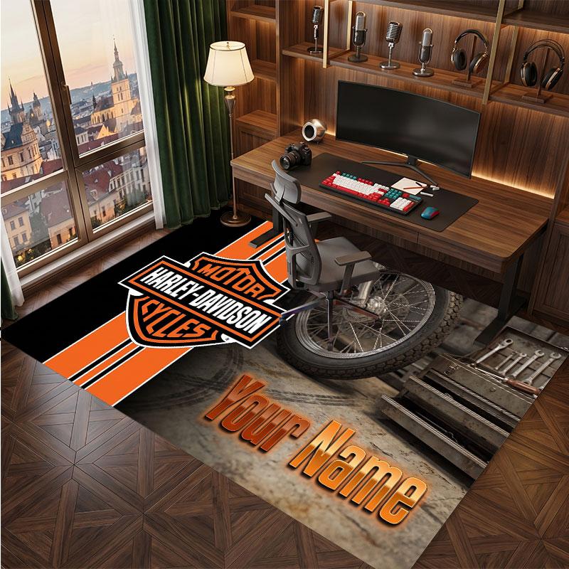 Tappeto in Velluto di Cristallo Personalizzato Harley-Davidson, Tappeto Morbido Antiscivolo con Testo Nome Personalizzato per Soggiorno Camera da Letto