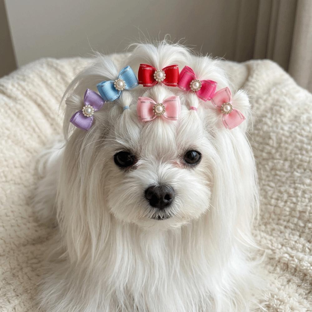 25Pcs Elastic Band Pet Hair Bow Pearl Decor Dog Hair Flower Cute Look Dog Bow Tie Pet Styling
