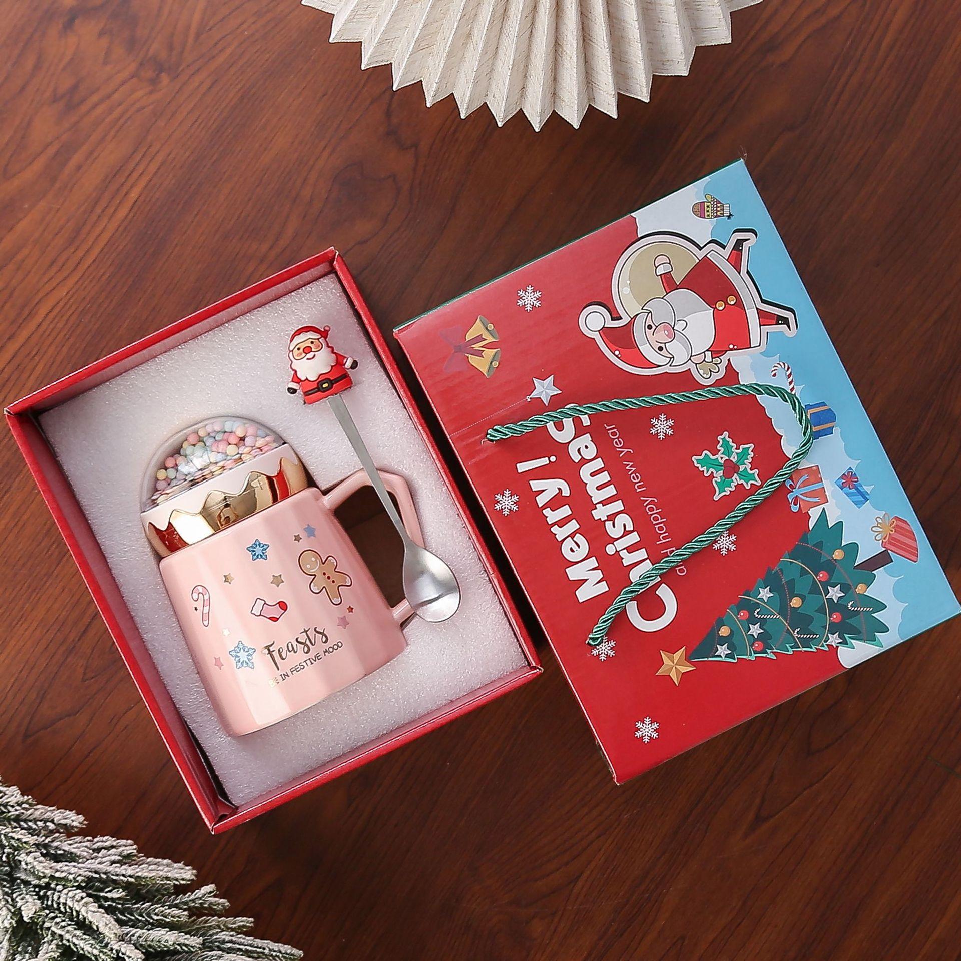 Christmas gift ceramic cup with lid creative water cup Christmas mug activity gift box 401-500ml