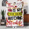 1pc Crime Scene Blanket - Oversized Soft Flannel Throw with "True Crime Watching" Design Blood Splatter