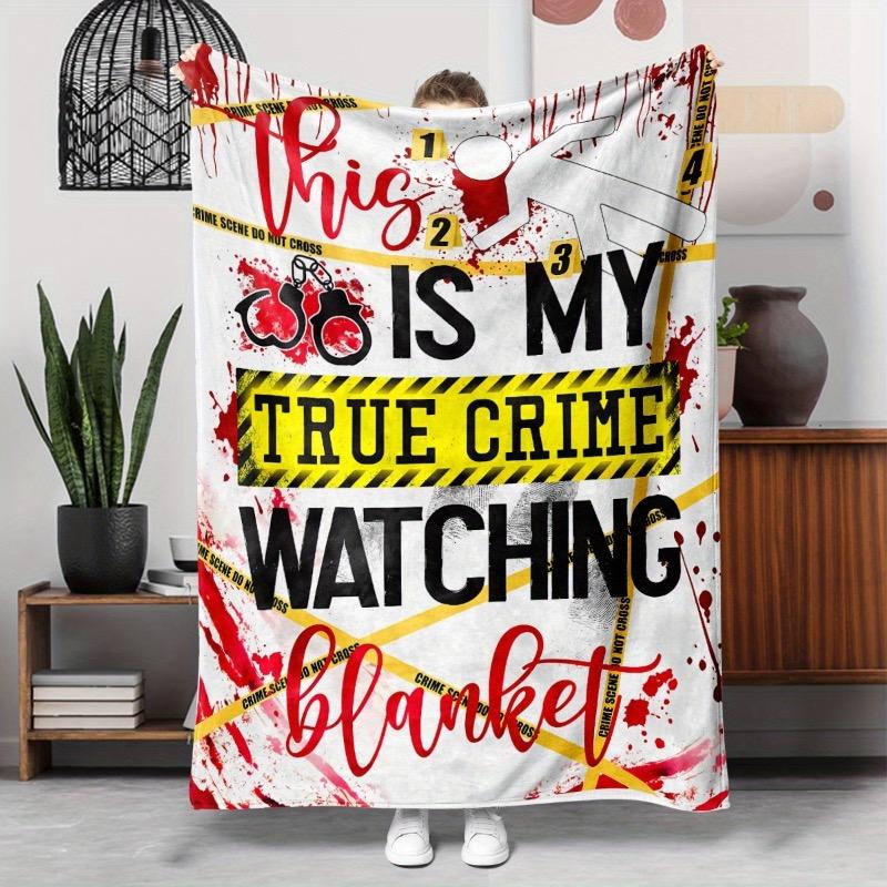 

1pc Crime Scene Blanket - Oversized Soft Flannel Throw with True Crime Watching Design Blood Splatter 30x40in