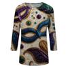 Top de Cuello con Estampado de Carnaval de Manga Tres Cuartos Casual y a la Moda para Mujer