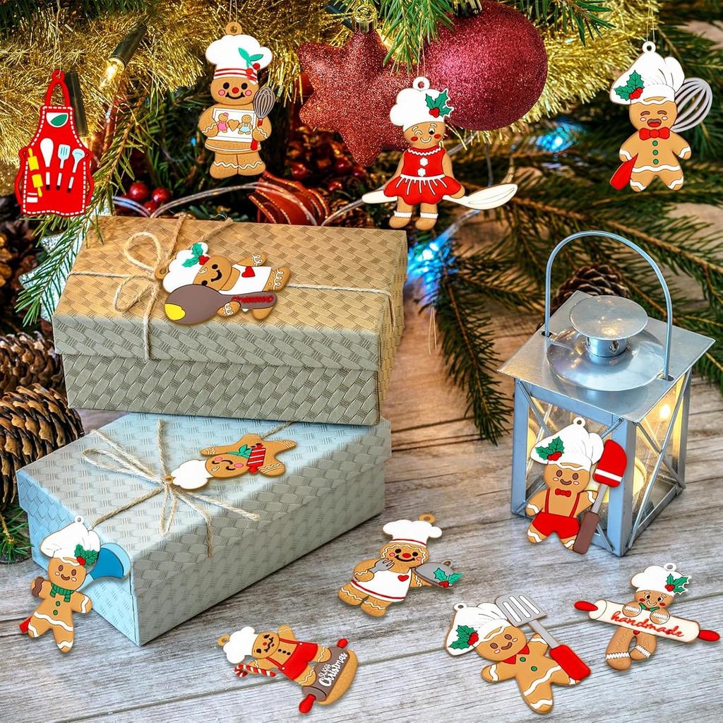 12pcs Gingerbread Man Ornaments for Christmas Tree, Assorted Plastic Gingerbread Figurines Ornaments, Christmas Tree Hanging Decorations, 3 Inch Tall