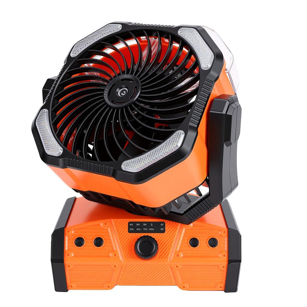 Rechargeable Camping Fan with LED Light Portable Outdoor Tent Fan Dual Use Remote Control Mist Sprayer for Outdoor