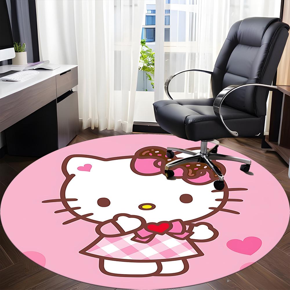 1pc Hello Kitty Chair Carpet for Office Non Slip, Machine Washable Rug for Office, Room Holiday Decor for Christmas, Birthday Polyester