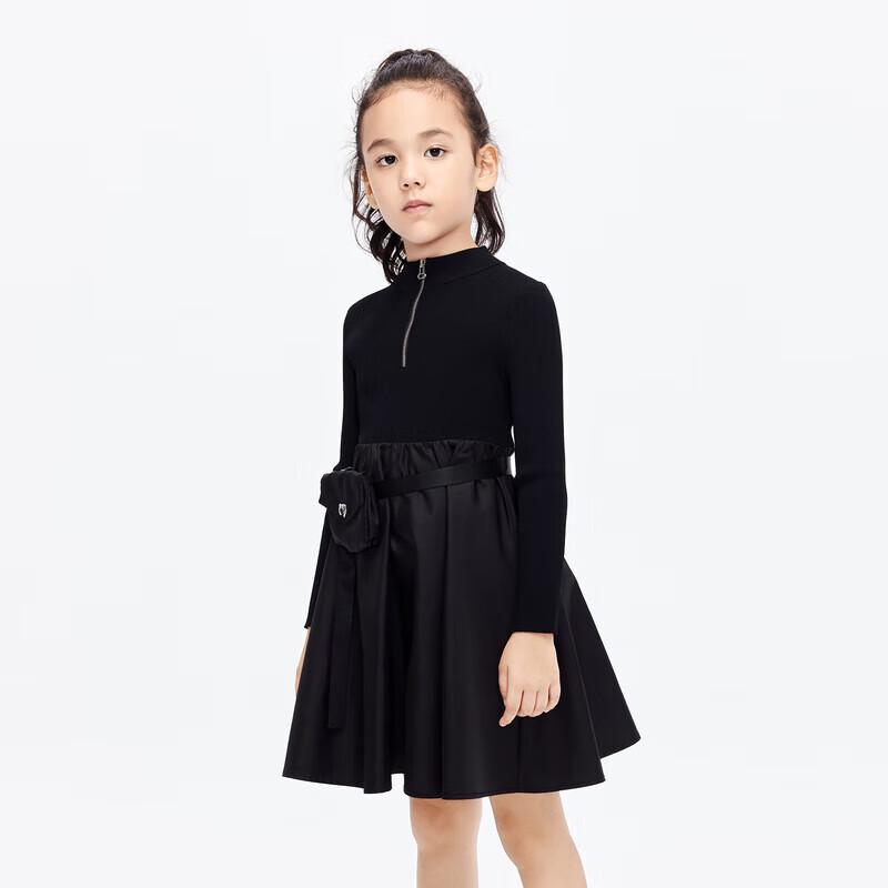 Little MO&Co. Girls Semi-High Neck Long-Sleeve Knit Dress 150