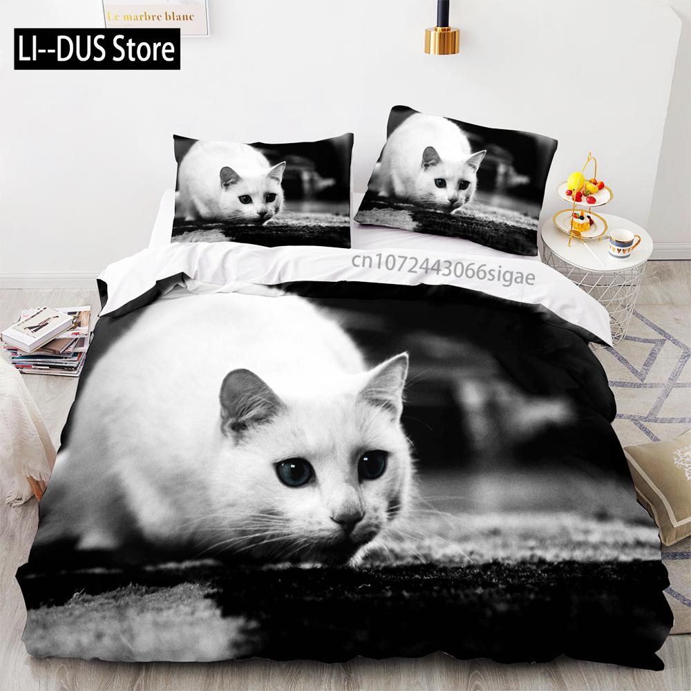 Svart katt Sängkläder Set Enkel Tvilling Full Queen King Size Söt katt Sängset Vuxen Barn Sovrum Påslakan Set 3D-tryck Husdjur 048