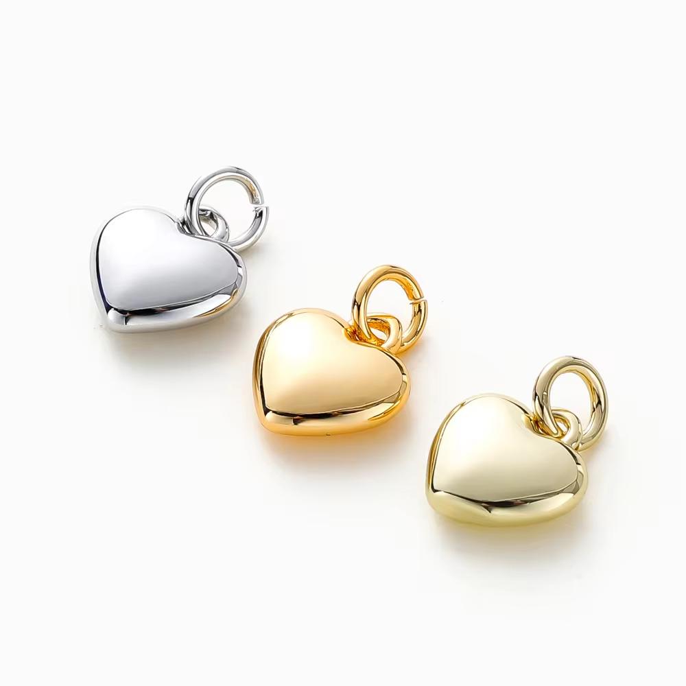 4Pcslot 14K 18K Gold Plated Heart Charm With Jump Ring Necklace Making Supplies Solid Love Pendant For Diy Jewelry Accessories